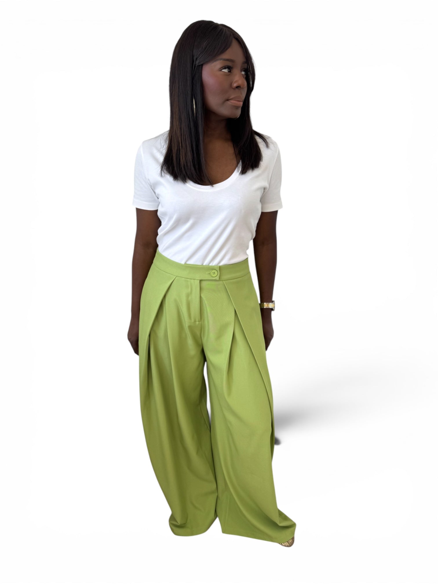 PANTALON PLISSER VERT