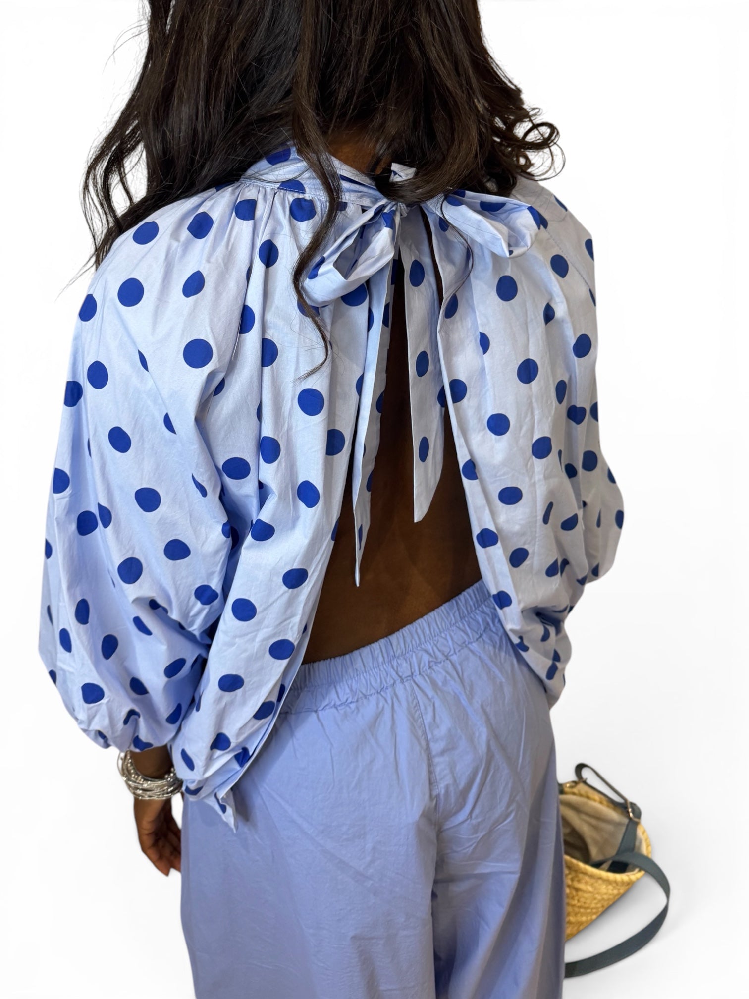 BLOUSE POIS BLEU DOS