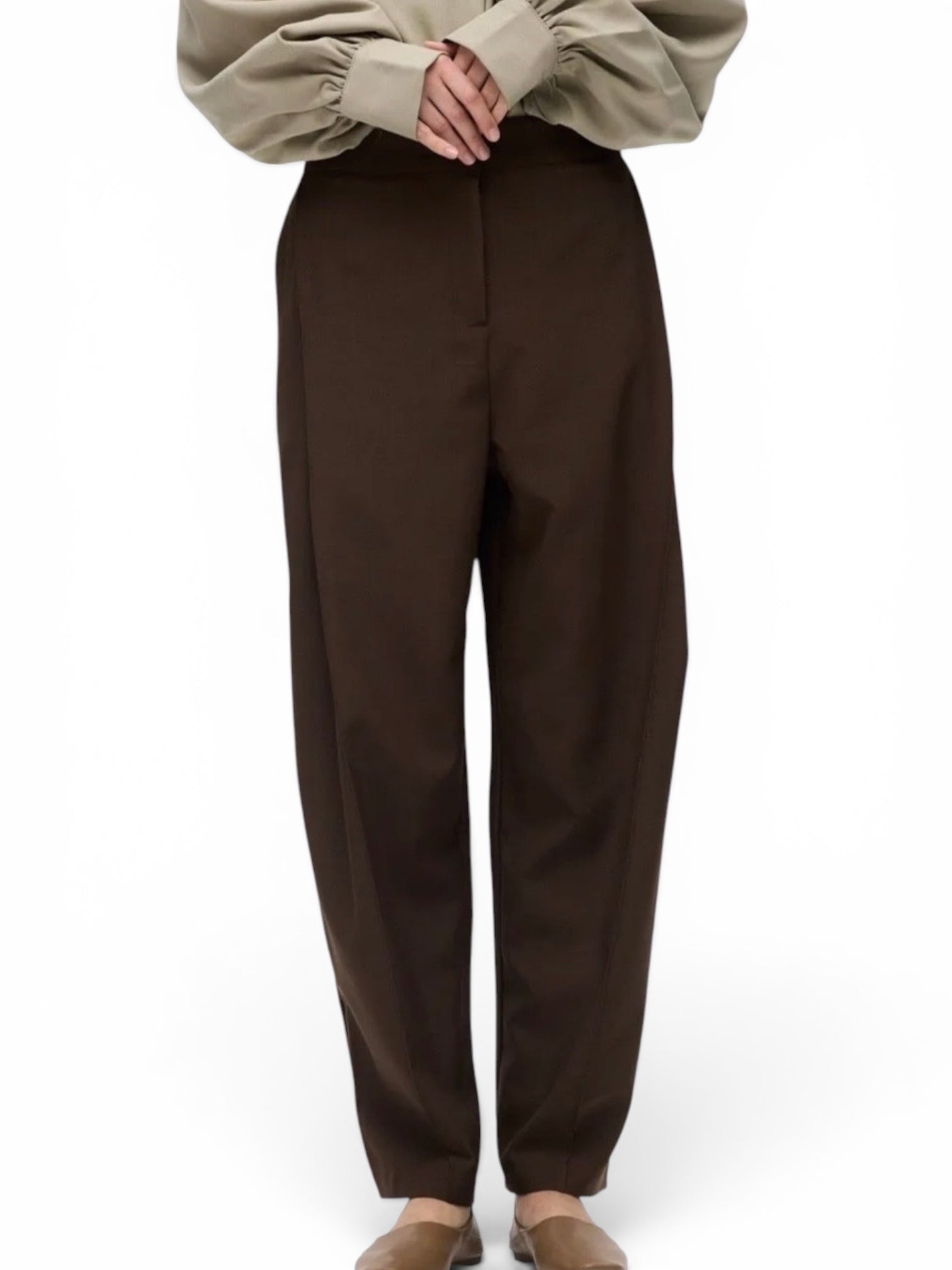 PANTALON MARRON BALLON AVEC BOUTON ARRIERE