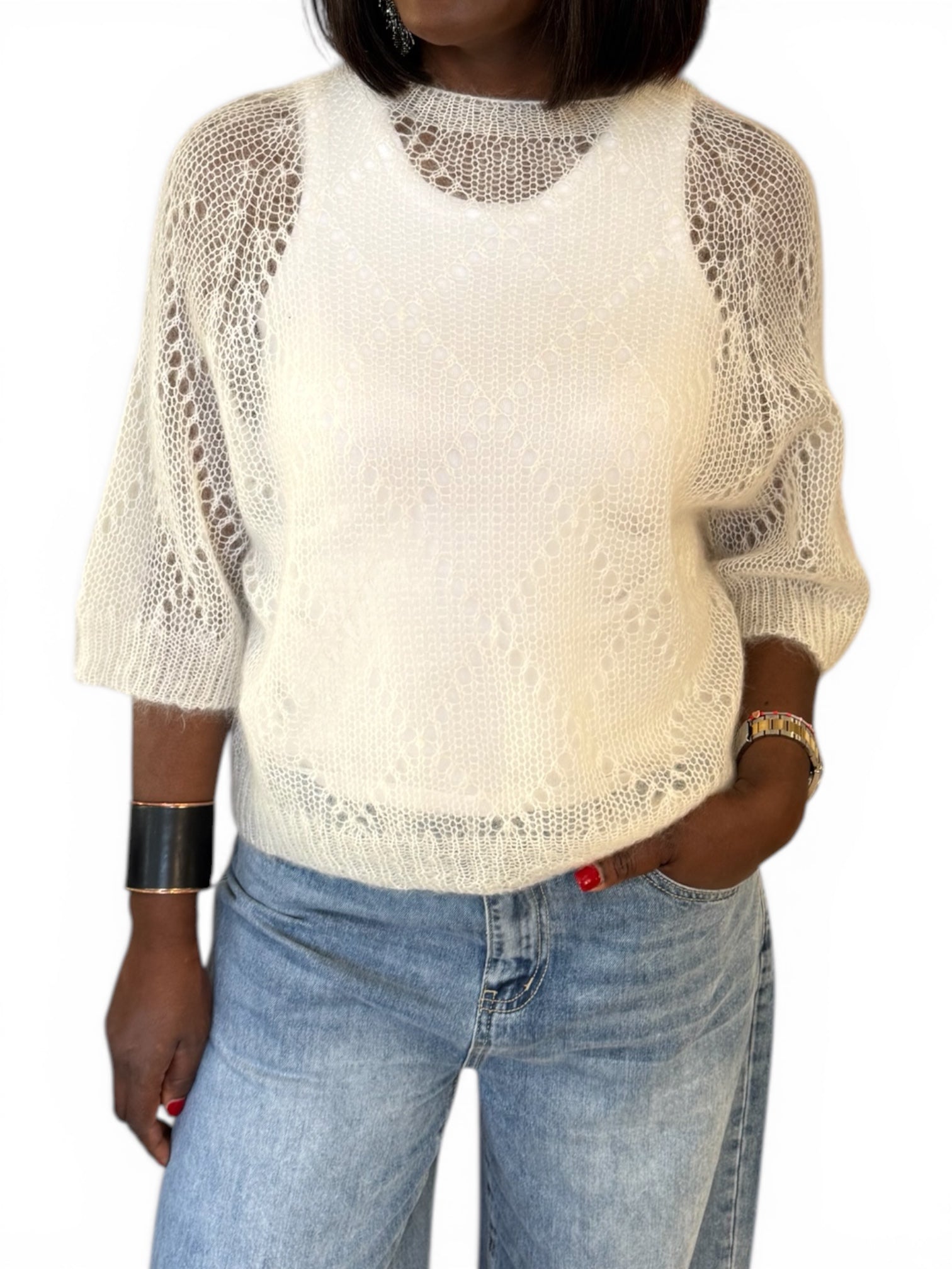 TOP SANS MANCHE MOHAIR BLANC