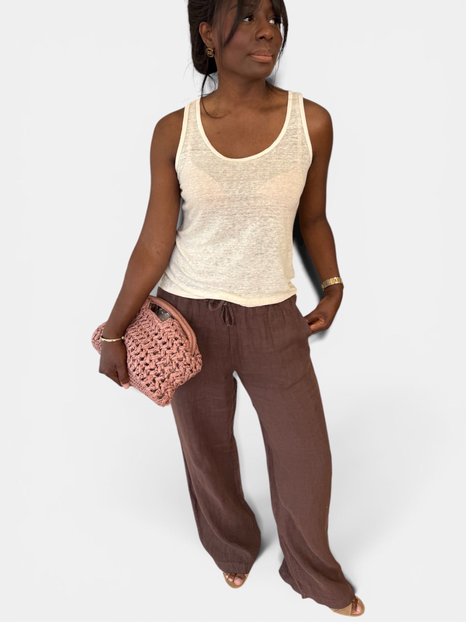 PANTALON LIN MARRON