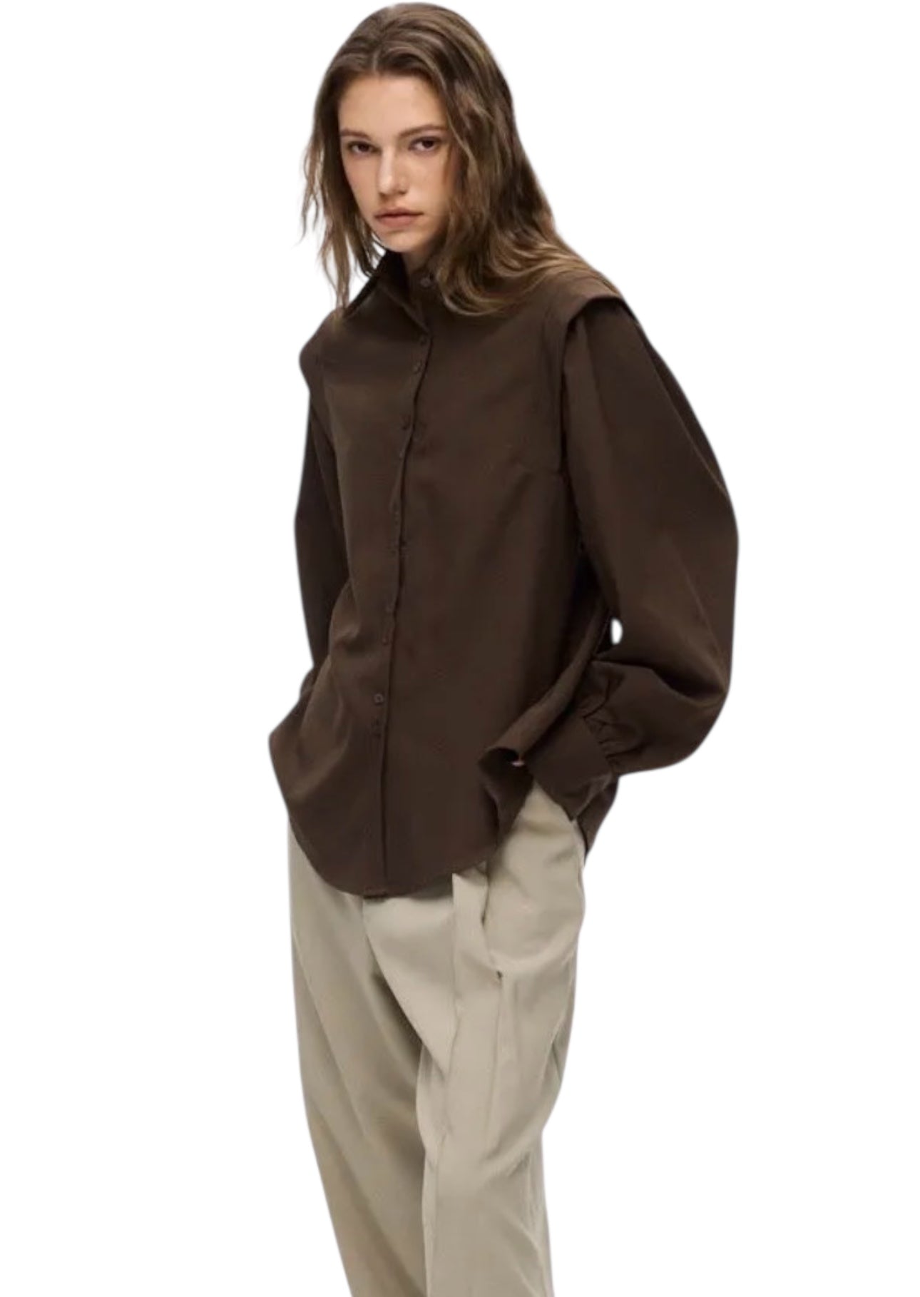 CHEMISE A EPAULES STRUCTURÉES MARRON