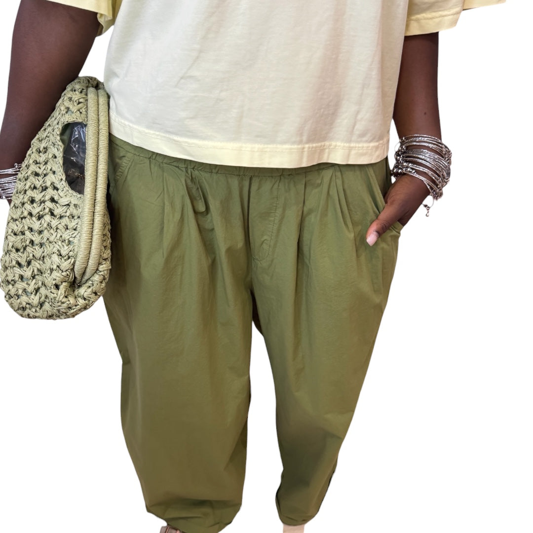PANTALON POPELINE OVERSIZE VERT