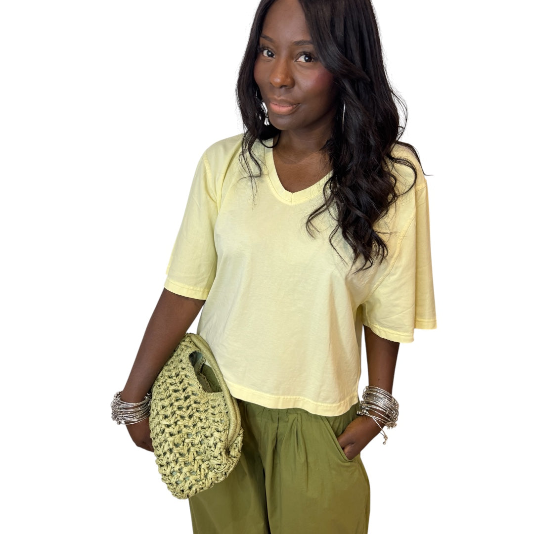 T-SHIRT COL V JAUNE