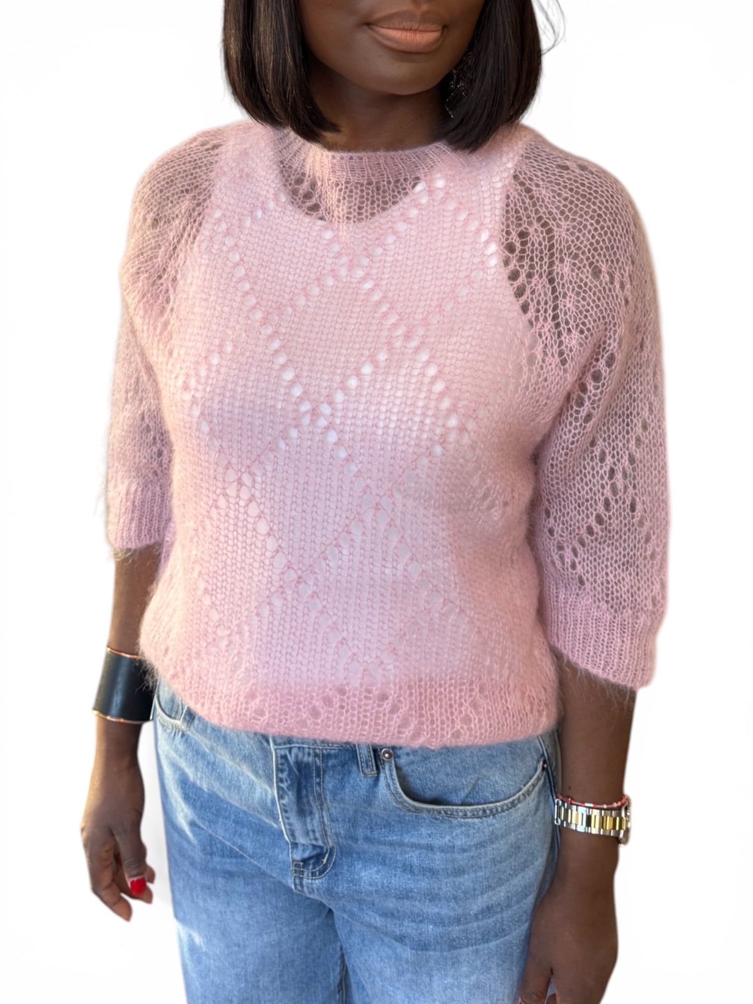 TOP SANS MANCHE MOHAIR ROSE