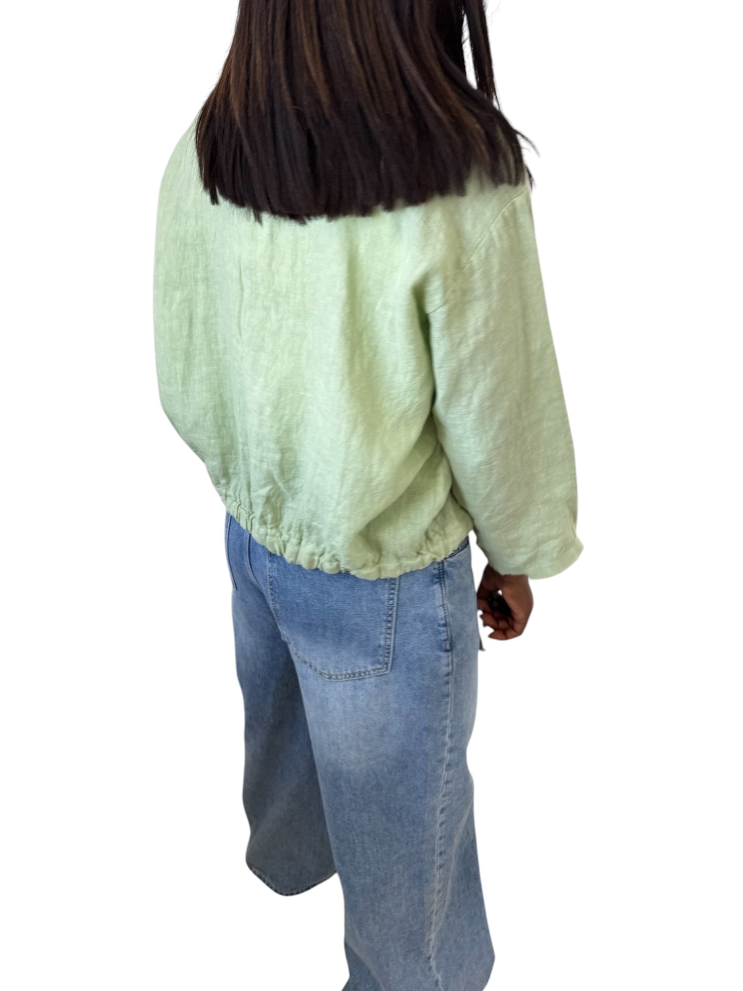 VESTE LIN VERT AMANDE