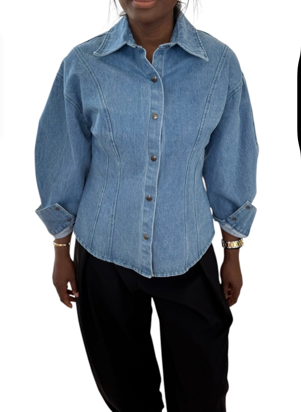 CHEMISE EN JEANS MANCHES BOUFANTE