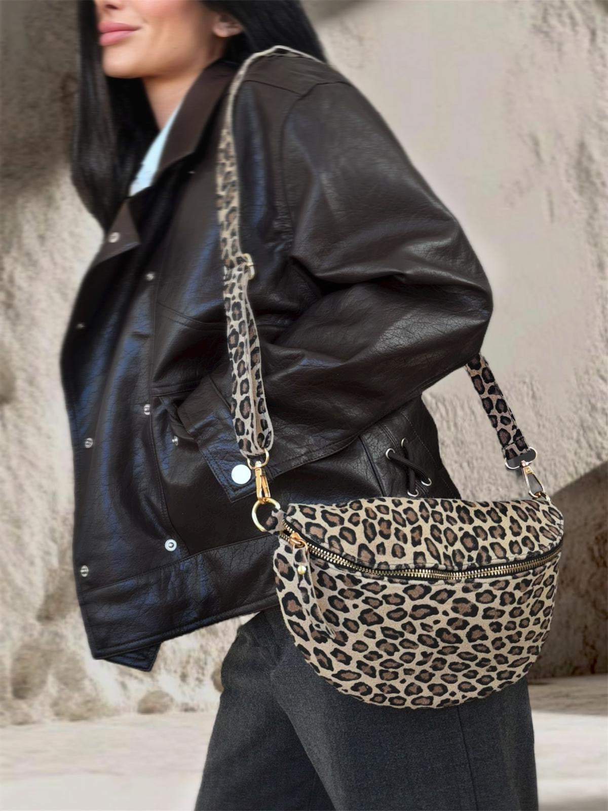 SACOCHE CUIR LEO BEIGE PETIT MOTIF