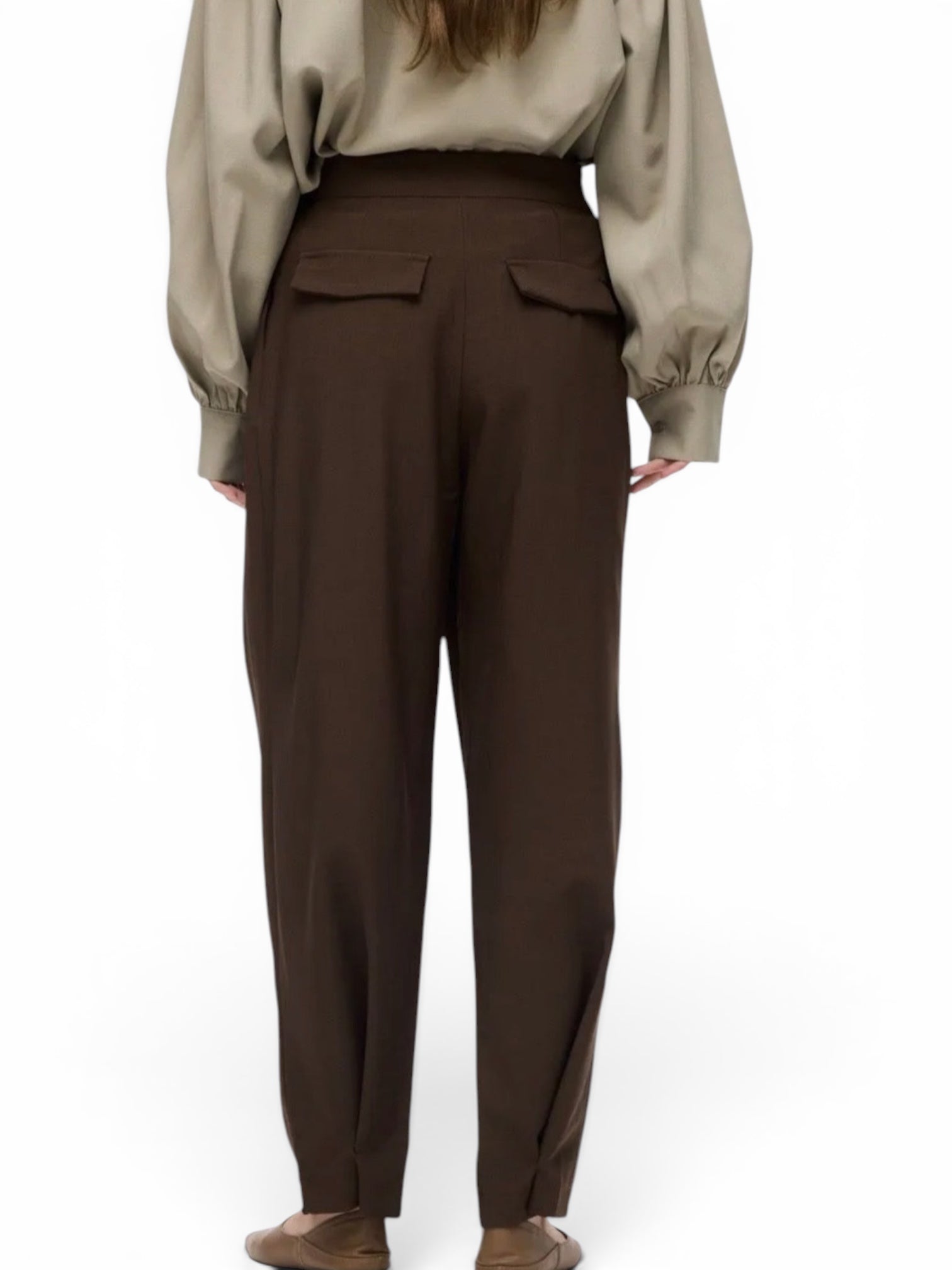 PANTALON MARRON BALLON AVEC BOUTON ARRIERE