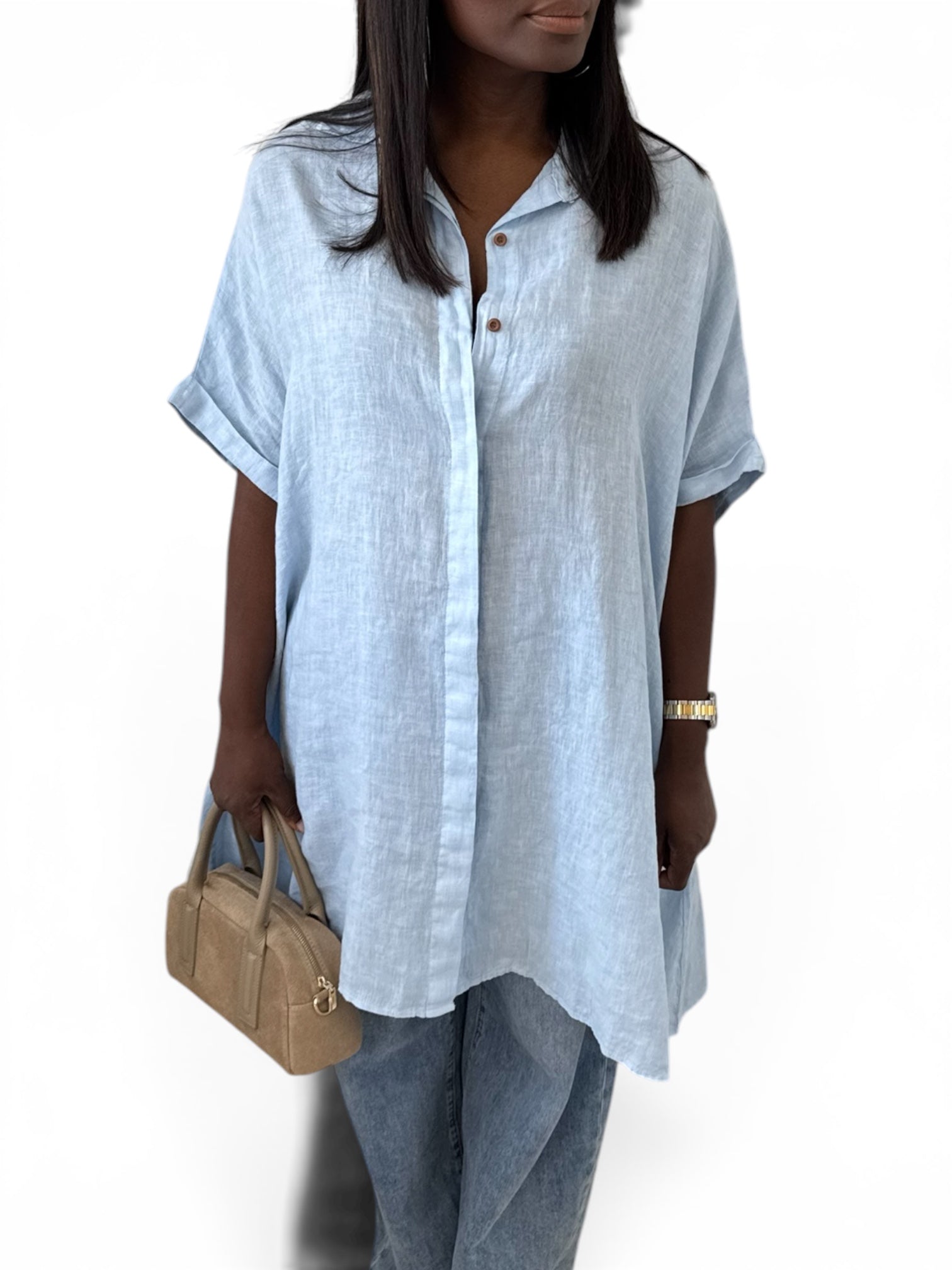 CHEMISE LIN TRAPÈZE BLEU CIEL
