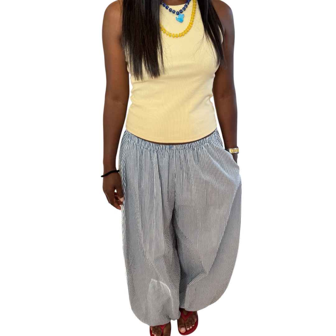 PANTALON BALLON RAYURE BLEU