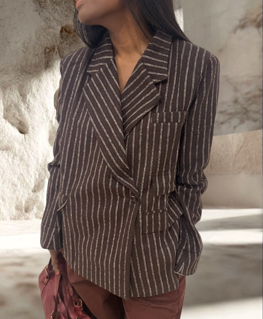 BLAZER RAYURES MARRON BORDEAUX