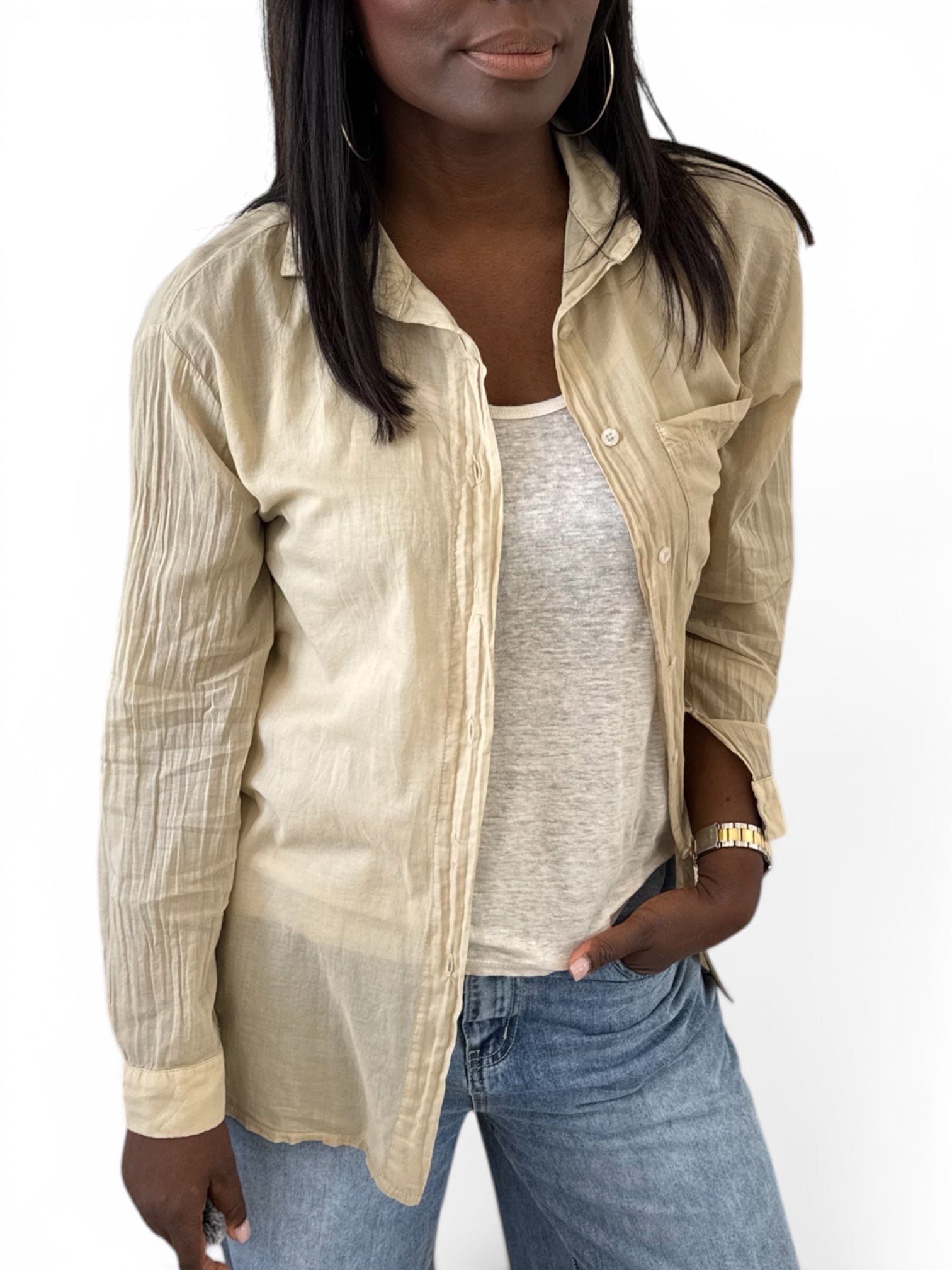 CHEMISE VOILE DE COTON TAUPE