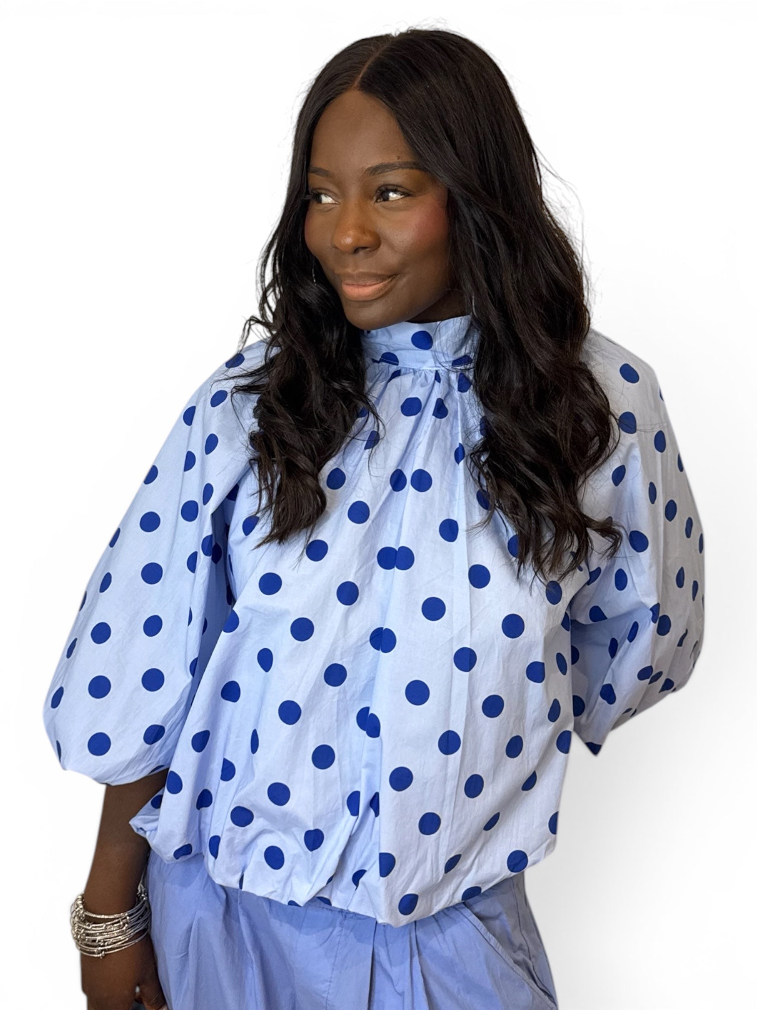BLOUSE POIS BLEU DOS