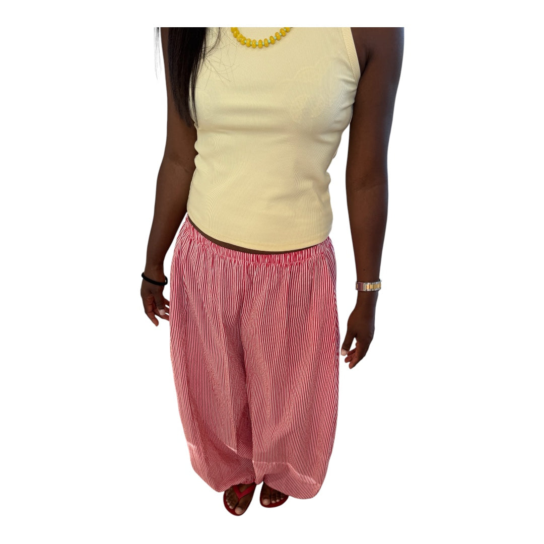 PANTALON BALLON RAYURE ROUGE