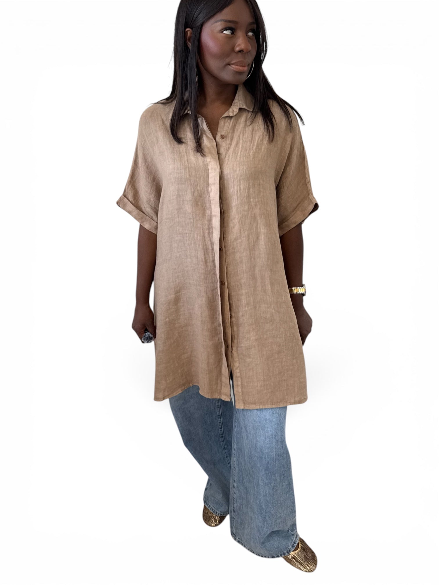 CHEMISE LIN TRAPÈZE TAUPE