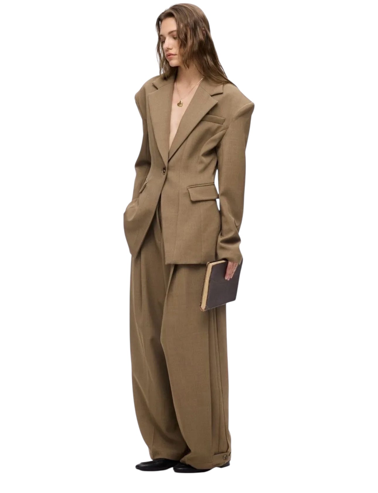 PANTALON TAUPE BOUTON BAS