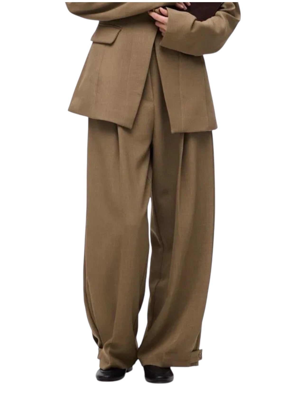 PANTALON TAUPE BOUTON BAS