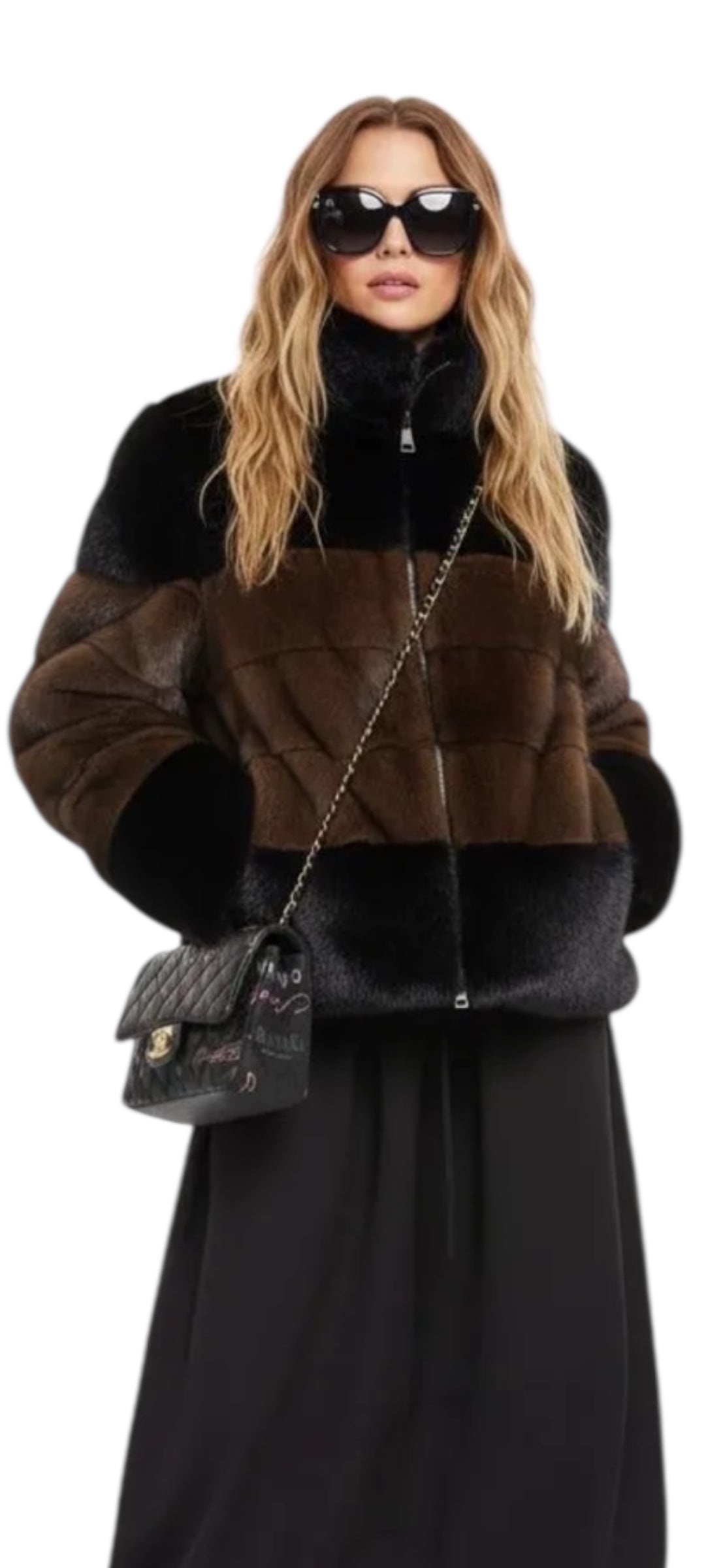 FOURRURE VEGAN NOIR ET MARRON