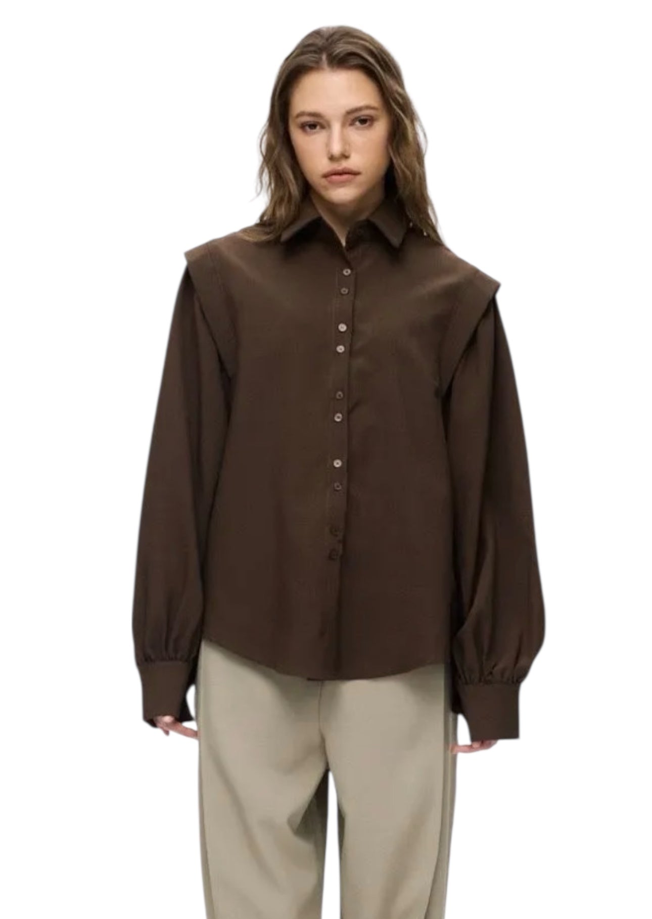 CHEMISE A EPAULES STRUCTURÉES MARRON