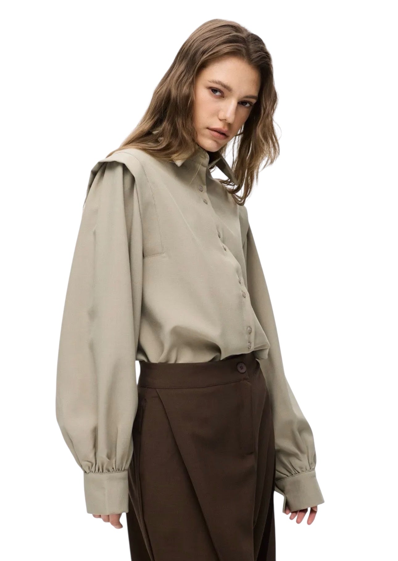 CHEMISE A EPAULES STRUCTURÉES TAUPE