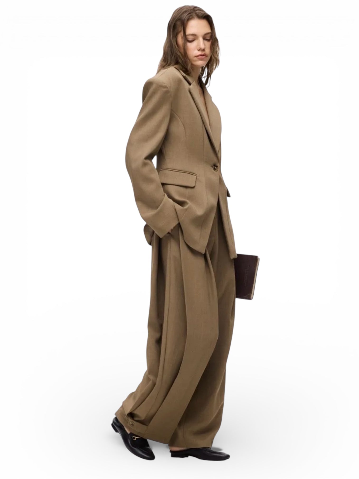 PANTALON TAUPE BOUTON BAS