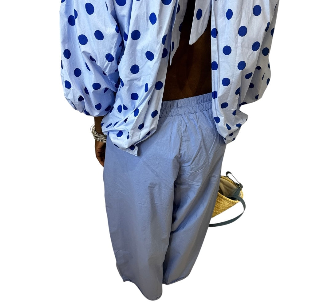 PANTALON POPELINE OVERSIZE BLEU CIEL
